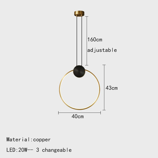 Minimalist Led Pendant Lights Copper Ring Bedsdie Foyer Aisle Lighting Fixtures Adjustable Wire