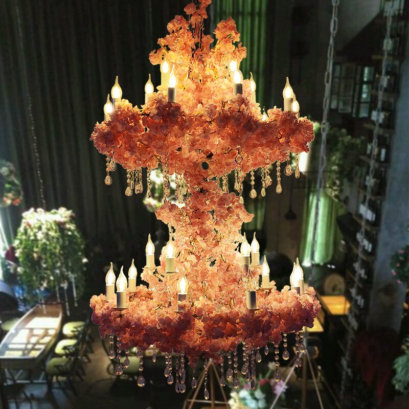 Simulation Fiower Big Pendant Light Theme Restaurant Hot Pot Hotel Lobby Peach Blossom Plant