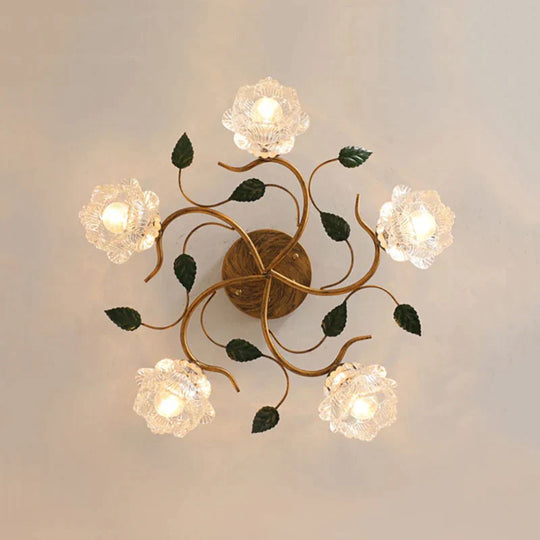 Bella European Vintage Led Ceiling Light - Green Plant And French Flower Design For Villas Hotels