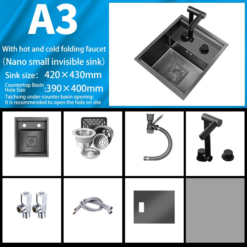 Bar Sink Single Bowl Hidden Black Kitchen Undermount Stainless Steel Square Small Size Sinks Or