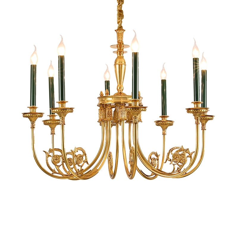 Classic Brass Lamp Green Candle Holder Lights Chandelier European Pendant For Dining Table