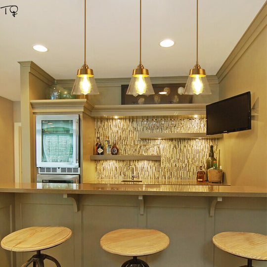 Nordic Individual Retro Vintage Copper Glass Pendant Lights Post - Modern Simple Kitchen Fixtures