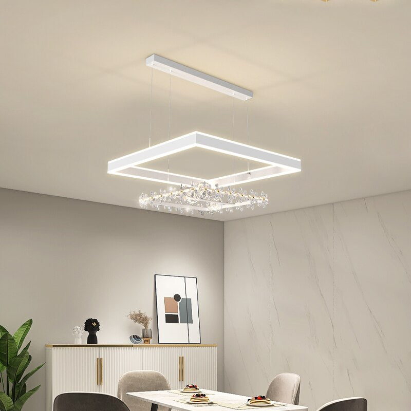 Modern Minimalist Square Frame Pendant Lights Home Room Creative Geometric Crystal Restaurant