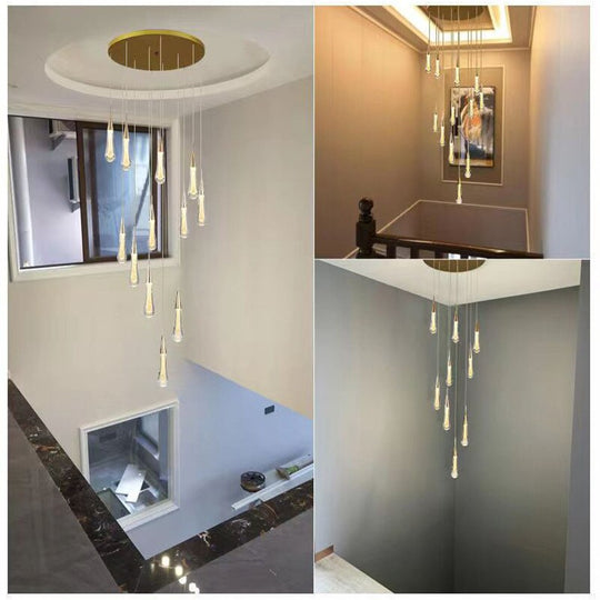 Modern Crystal Led Chandelier Lighting Hanglamp Drop Light Restaurant Bar Staircase Lamp Loft Art