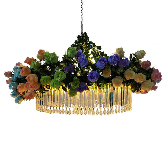 The New Rose Flower Pendant Light Theme Restaurant Hot Pot Atmosphere Sense Crystal Bar High - End