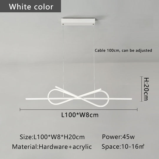 Modern Led Chandelier For Dining Room Shop Bar Kitchen Black/White Finish White L1000Mm / Dimmable