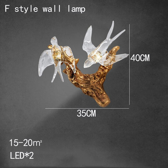 Branches Copper Chandelier Lustre Hanging Lamps For Ceiling Modern Suspension Bird Crystal