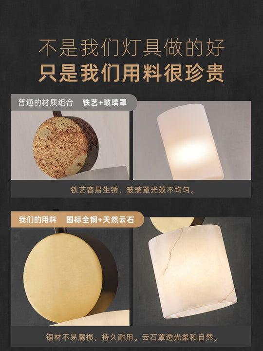 Nordic Luxury Marble Light Copper Hanging Lamp Simple Classical Decor Bedroom Bedside Living Room