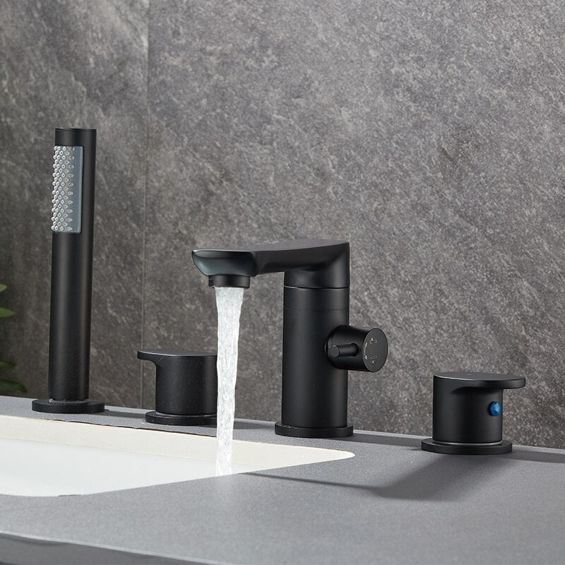 4Pcs Bathroom Bathtub Faucet Basin Deck Mounted Handheld Tub Mixer Tap Cold Hot Water With Hand