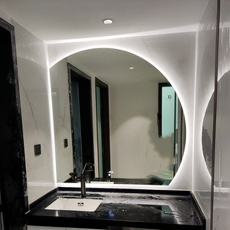 Smart Bathroom Mirror Irregular Makeup Semicircle Wall Hanging Led Lighted Bedroom Espejo Con Luz