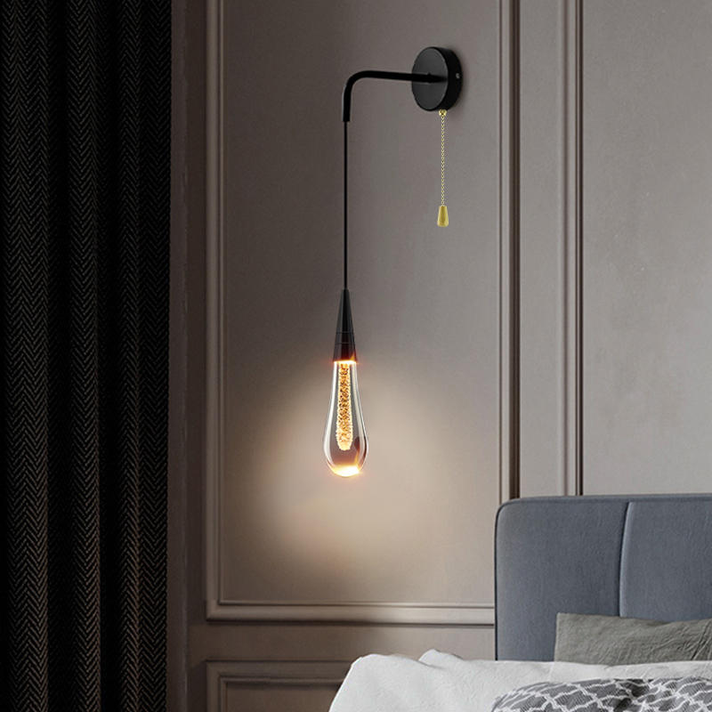 Creative Raindrops Wall Lights Living Bedroom Luxury Crystal Lamps With Zipper Switch Clear Gold