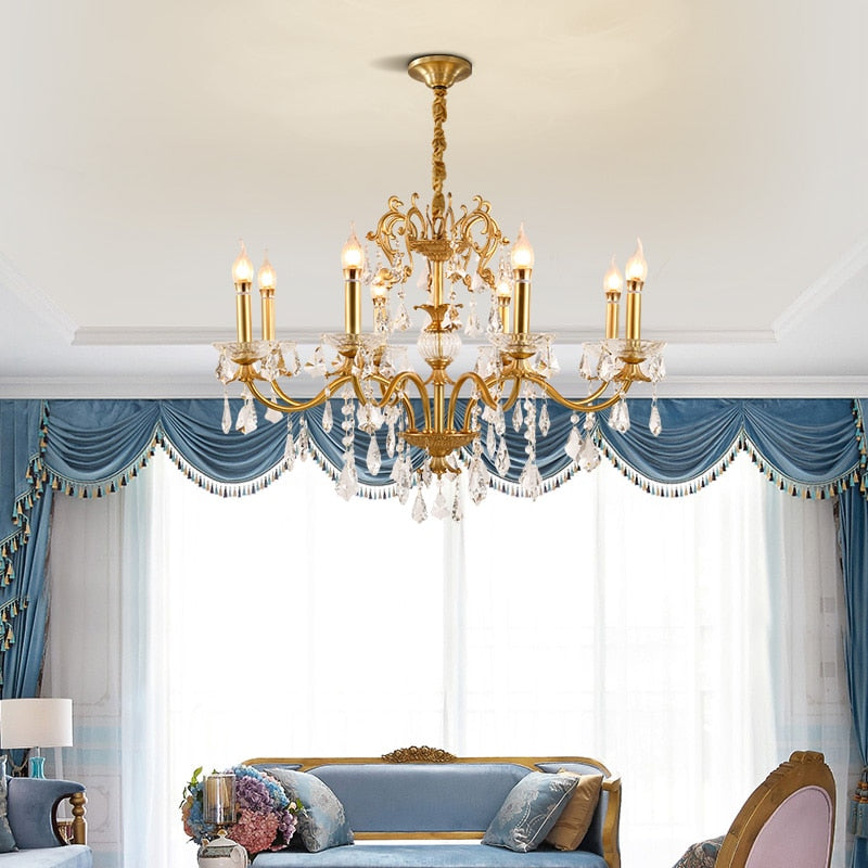 Luxe Branch - European Style 8 Lights Luxury Hotel Pendant Lamp With Gold Crystals Chandelier