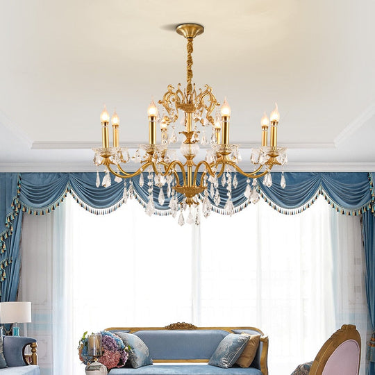 Luxe Branch - European Style 8 Lights Luxury Hotel Pendant Lamp With Gold Crystals Chandelier