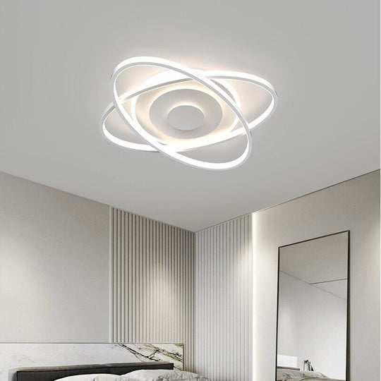 Nordic Modern Minimalist Bedroom Chandeliers White Black Led Ring Lamp Style Living Room Lights
