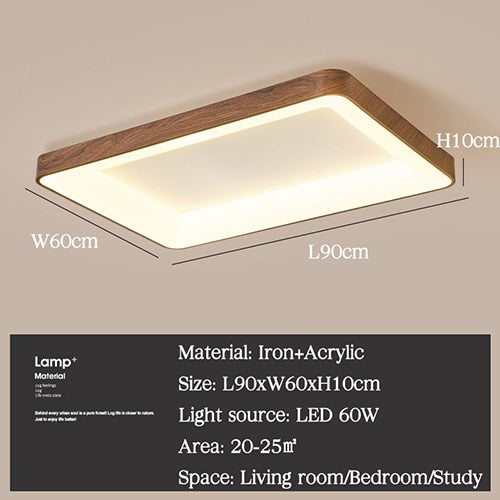 Led Ceiling Lamp For Living Room Bedroom Imitation Wood Grain Light Round Rectangle Square Decor