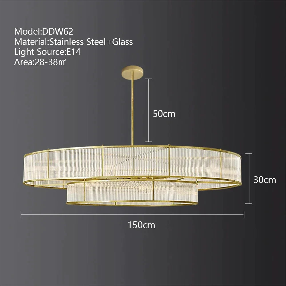 American Loft Led Rectangle Luxury Hanging Lights - Stainless Steel And Glass Fixture For Various
