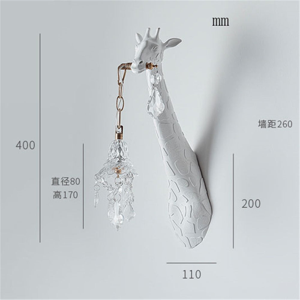 Cottagecore Decor Resin White Deer Glass Crystal Led Wall Lamp For Sofa Corridor Hallway Loft