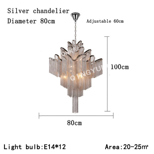 Aluminium Chain Chandelier Fringed Pendant Lamp Luxury Stair Silver Gold Ceiling Light For Home