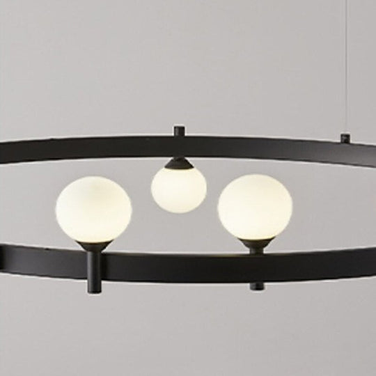 New Style Parlor Chandelier Black Ring White Glass Wire Adjustable Dining Room Bedroom Minimalist