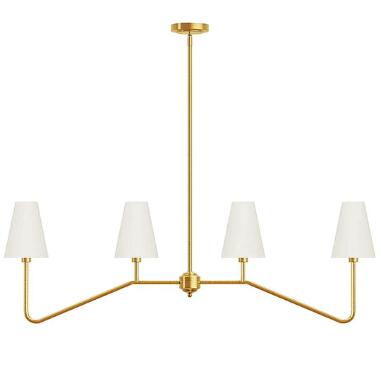Classic Kitchen Island Chandelier - Polished Gold/Black With White Linen Shades For Bedroom And