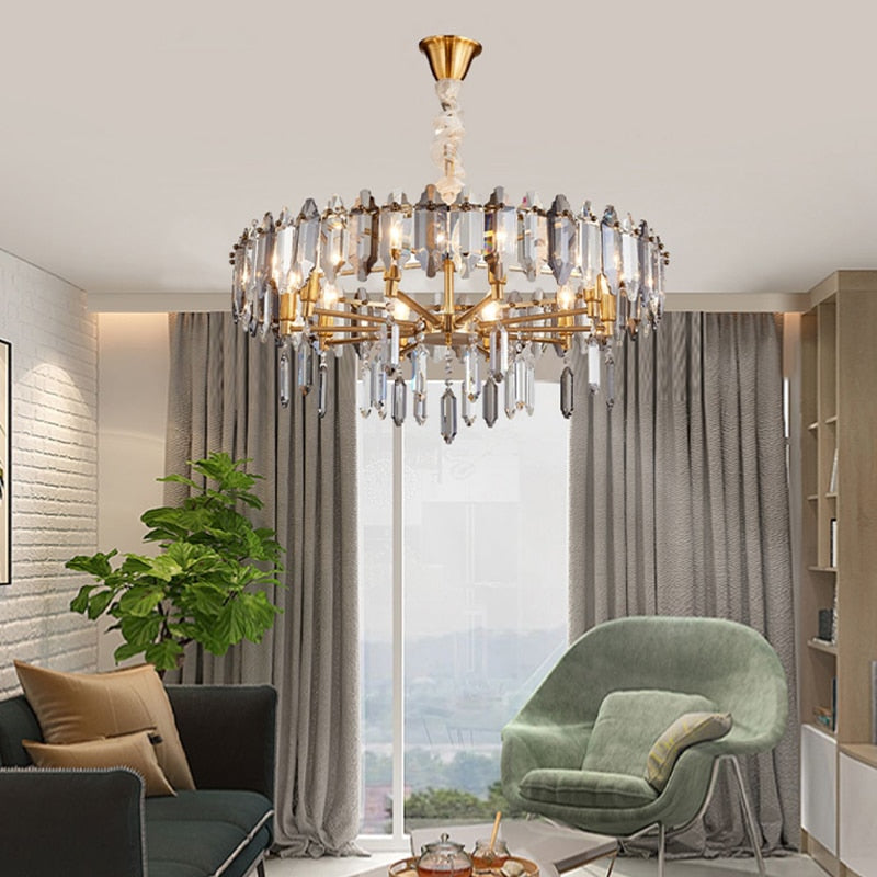Modern Dimmable Led Chandeliers - Black Gray Crystal Lustres For Bedroom Decor &amp; Ceiling Home