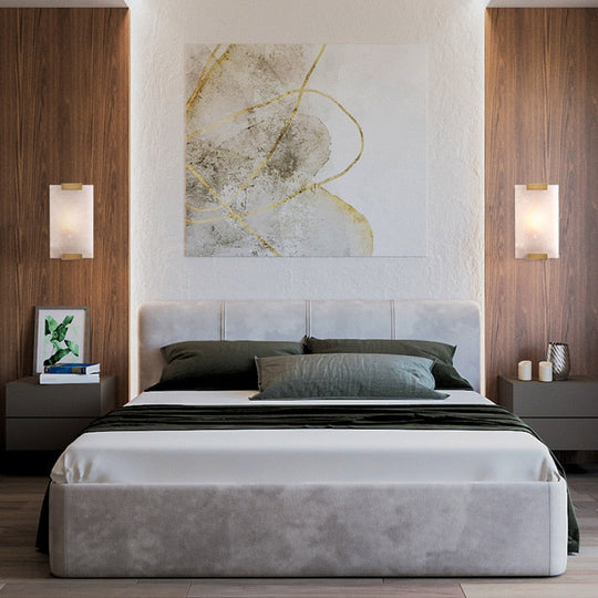 Rectangle Natural Marble Led Wall Lights Copper Foyer Bedside Aisle Indoor Lamp Gold Black Sconce