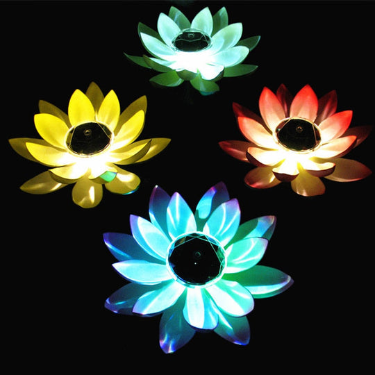 2Pcs Solar Lotus Light Led Energy Saving Night Lamp Waterproof Garden Pool Pond Fountain Decoration