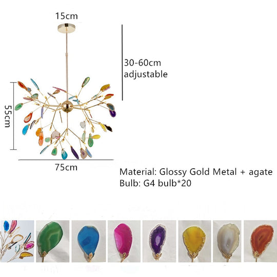 Beautiful Natural Agate Pendant Lights Foyer Bedroom Restaurant Hanging Lamp Gold Metal G4 Bulb Home