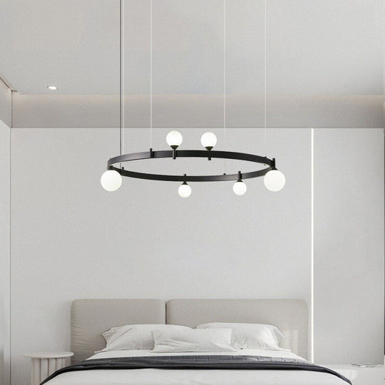 New Style Parlor Chandelier Black Ring White Glass Wire Adjustable Dining Room Bedroom Minimalist