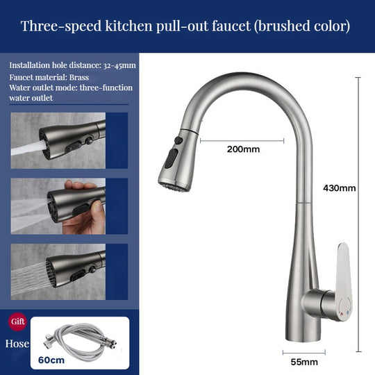 Brass Kitchen Faucets Pull Out Spout Mixer Taps Hot Cold Water Accessories Deck Mounted Stream