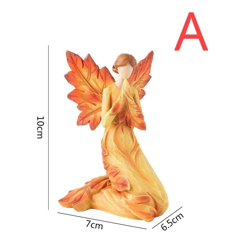 Autumn Maple Leaf Angel Wing Figurines Statue Desktop Ornaments Creative Resin Sculpture For Garden