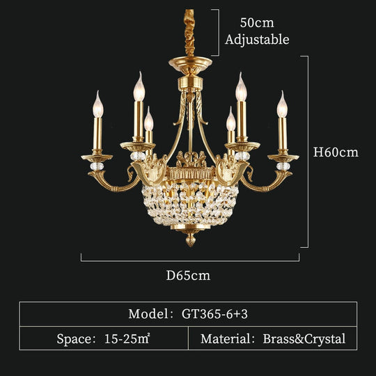 Arcadia - European Brass Luxury Gold Hanging Lighting Led Crystal Chandelier For Living Room And
