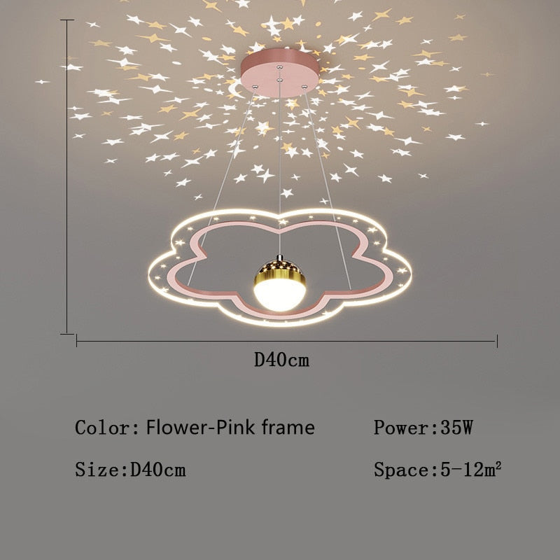 Modern Led Starry Sky Art Deco Chandelier For Bedroom Flower - Pink - D40Cm / Cool White No Remote