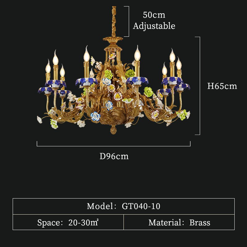 French Copper Chandelier Living Room Bedroom Lamp European Style Palace Club Villa Candle Ceramic