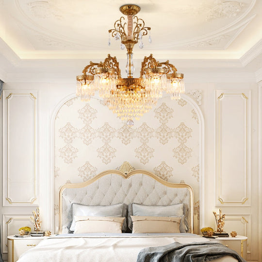 Victoria Solid Brass/Copper Hanging Light Fixture Pendants Raindrop Crystal Glass Prism Chandelier