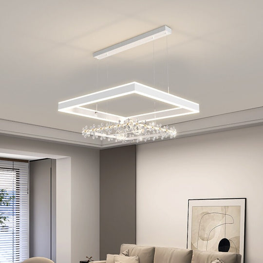 Modern Minimalist Square Frame Pendant Lights Home Room Creative Geometric Crystal Restaurant