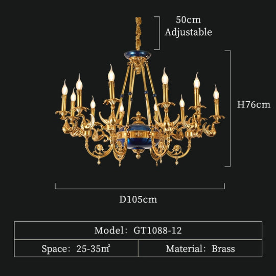 European Retro Decoration Candlestick Chandeliers French Exquisite Hand - Carved Brass Lights