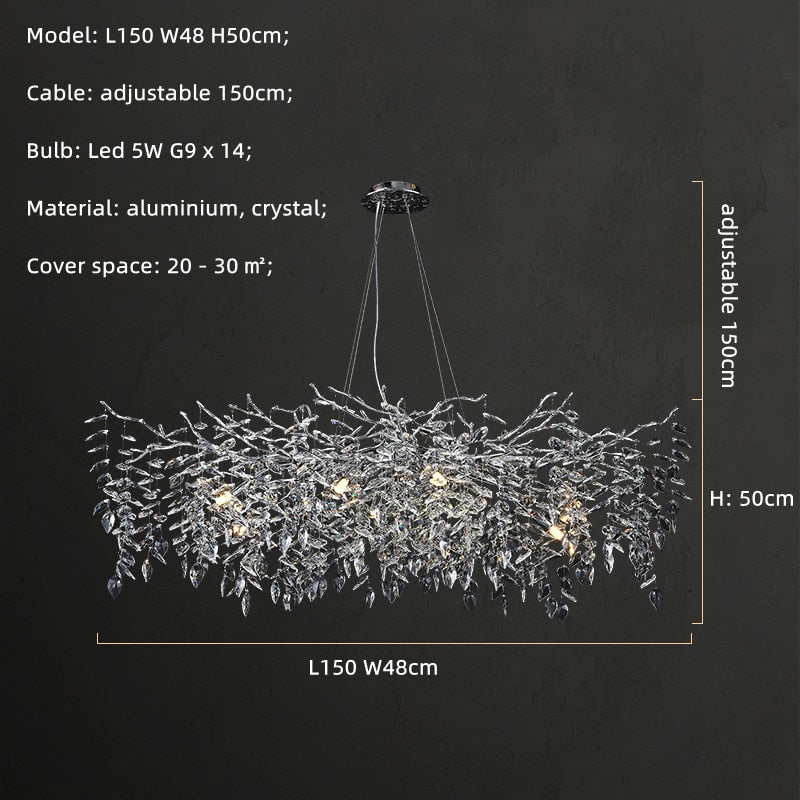 Modern Dining Room Led G9 Branch Pendant Lights - Chrome Finish Oval L150Cm / White Light 6500K