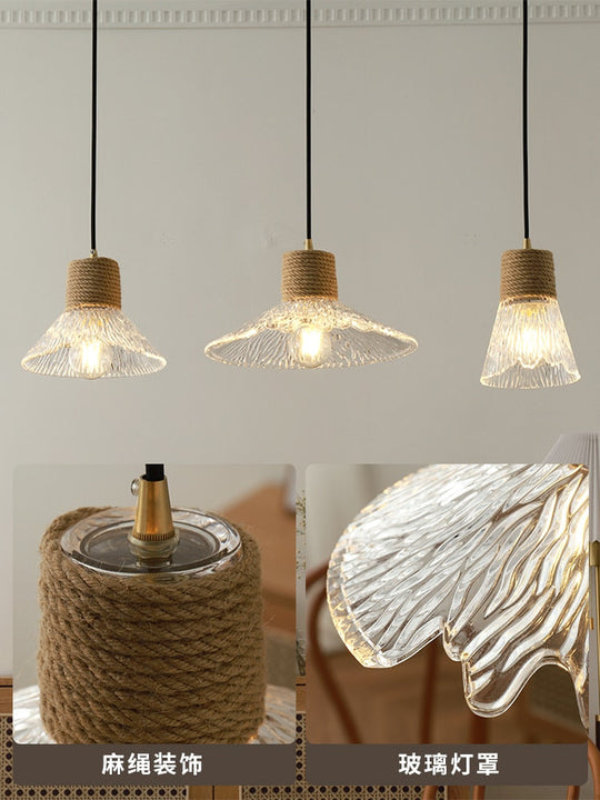 Designer Industrial Glass Hemp Rope Pendant Lights Led E27 Individual Hanging Lamp Loft Decor