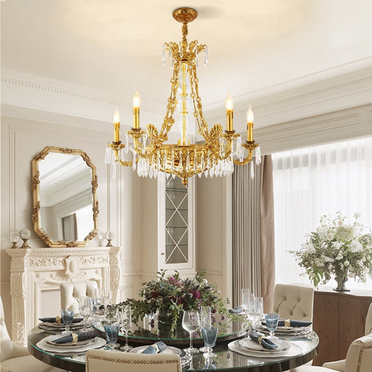 European Style Luxury Lighting Copper Crystal Chandelier Antique American Brass For Hall Chandelier
