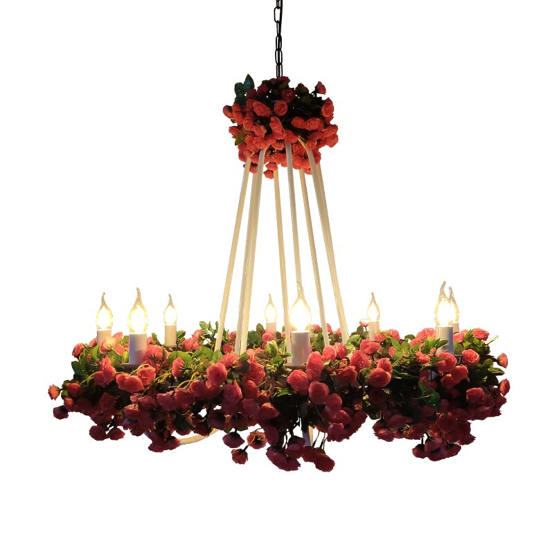 Theme Restaurant Flower Plant Pendant Light For Coffee Shop Art Weaving Green Chandelier