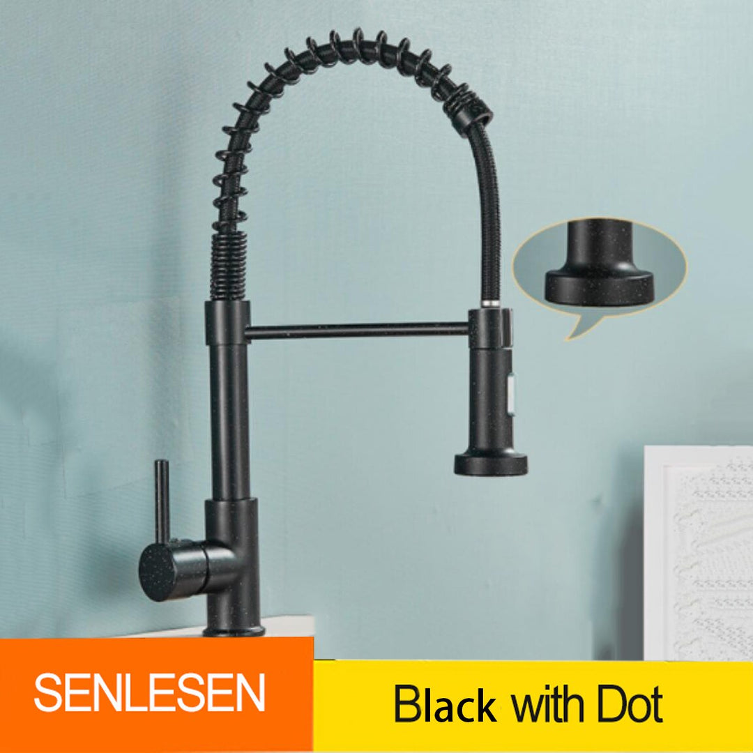 Golden Kitchen Spring Faucet Brass Deck Mount 360 Degree Rotate Stream &amp; Sprayer Nozzle Hot Cold