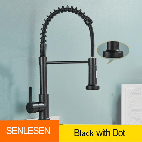Golden Kitchen Spring Faucet Brass Deck Mount 360 Degree Rotate Stream &amp; Sprayer Nozzle Hot Cold