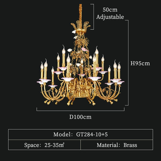 6/8/15 Lights French Pastoral Copper Flower Basket Chandelier European Style Classic Living Dining