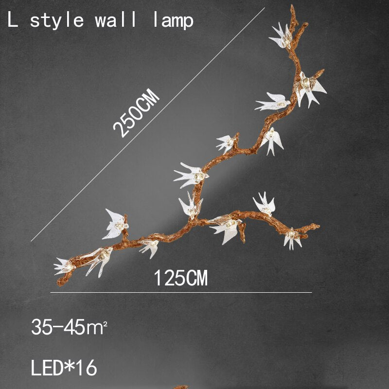 Branches Copper Chandelier Lustre Hanging Lamps For Ceiling Modern Suspension Bird Crystal