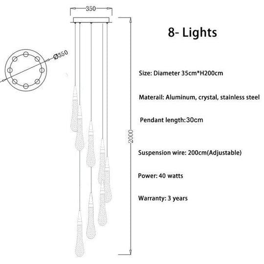 Modern Crystal Led Chandelier Lighting Hanglamp Drop Light Restaurant Bar Staircase Lamp Loft Art