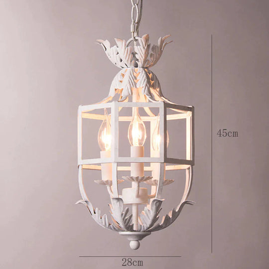 Rural Retro Old Iron Chandelier Living Room Dining Corridor Porch Vintage White / 3 Heads Pendant