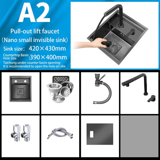 Bar Sink Single Bowl Hidden Black Kitchen Undermount Stainless Steel Square Small Size Sinks Or