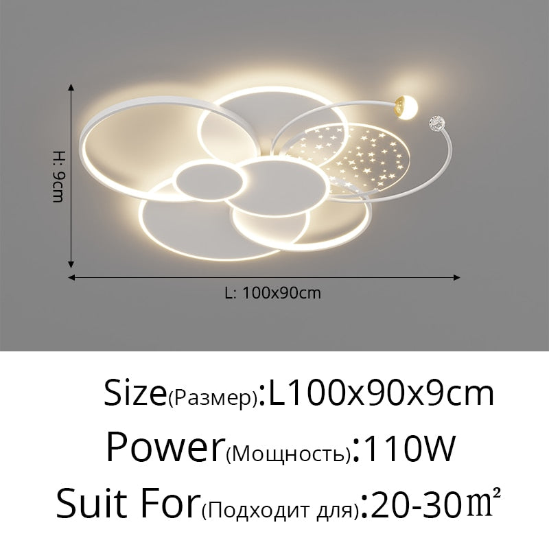 Round Living Room Led Chandeliers Luxury Bedroom Full Of Stars Gold Chandelier Simple Modern
