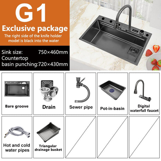 Waterfall Sink Stainless Steel Kitchen Large Single Slot Right Side Down Utensils For Kitchen For